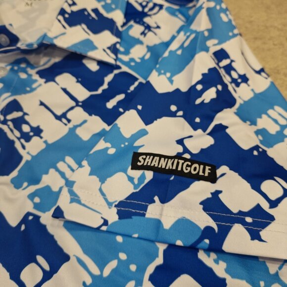 ShankitGolf Polo Shirt Mens Medium Blue White Abstract Pattern Golf Stretch Top - Picture 3 of 9